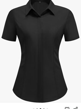 Black Short-Sleeve Collared Shirt HOTOUCH Women Short Sleeve Button Down